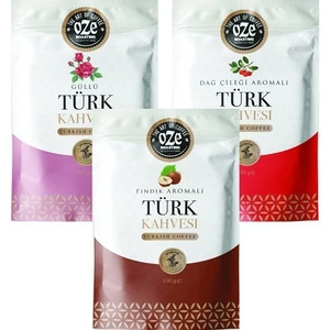3'Lü Aromalı Türk Kahve Seti /Dağ Çilekli-Güllü-Fındıklı