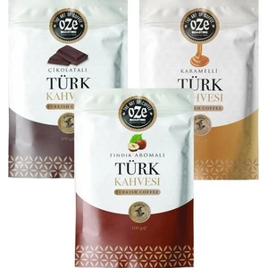 3' Lü Aromalı Türk Kahvesi Seti / Karamel -Çikolata -Fındık