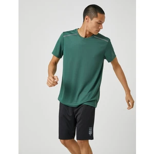 Basic Spor Tişört Şerit Baskılı Bisiklet Yaka
