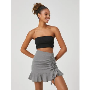 Mini Etek Viskon Fırfırlı Kareli Drapeli