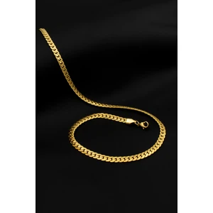 Desenli Ezme Zincir Paslanmaz Çelik Kolye Altın Renk- 5mm