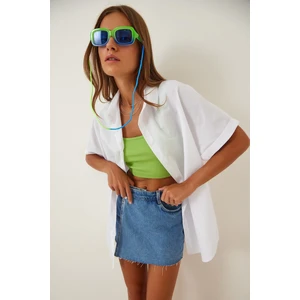 Kadın Beyaz Oversize Uzun Kısa Kollu Basic Poplin Gömlek HZL22S-BD1201201