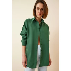 Kadın Zümrüt Yeşili Oversize Uzun Basic Gömlek HZL22W-BD139001