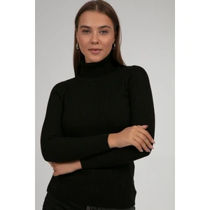 Kadın Siyah  Boğazlı Fitilli Triko Balıkçı Yaka Kazak HZL22W-BD1445001