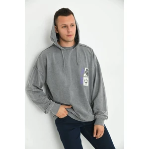 Antrasit Erkek Kapüşonlu Ocean Baskı Detay Sweatshirt