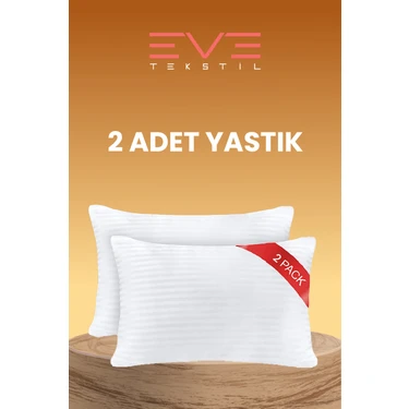 Eve 2 Adet Çizgili Saten Silikon Elyaf Yastık  900