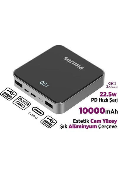 Philips 10000 mAh Powerbank 22.5W PD 4 Portlu LED Göstergeli Taşınabilir Hızlı Şarj Cihazı