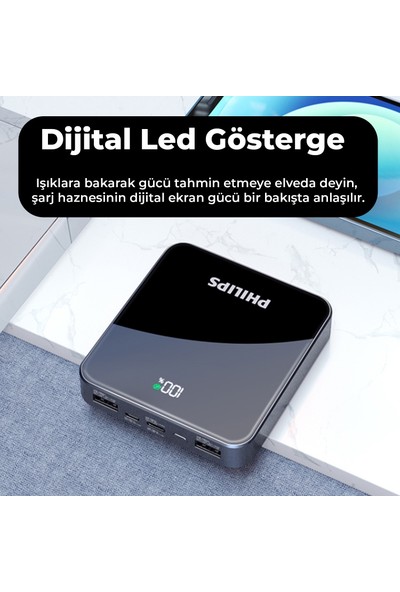 Philips 10000 mAh Powerbank 22.5W PD 4 Portlu LED Göstergeli Taşınabilir Hızlı Şarj Cihazı