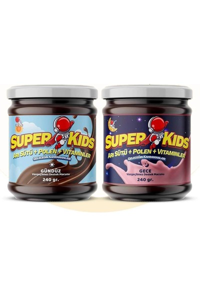 Superkids Çocuklar Için Gündüz (Kakaolu) ve Gece (Çilekli) Vazgeçilmez Destek Macunu 240 240 gr