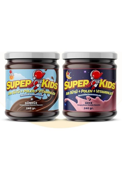 Superkids Çocuklar Için Gündüz (Kakaolu) ve Gece (Çilekli) Vazgeçilmez Destek Macunu 240 240 gr