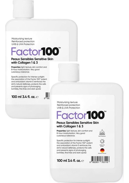 FACTOR100 2 Adet Ultra Nemlendirici Leke Karşıtı Yüksek Korumalı SPF50+ 100ML *2