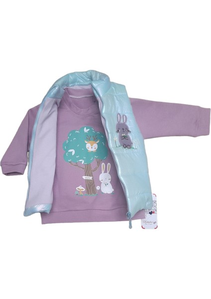 Bebedex's Kids Pamuk Sweatshirt&pantolon Şişme Yelekli 3 Lü Kız Bebek Takımı