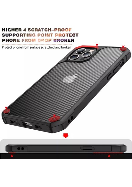 Apple iPhone 12 Kılıf Şeffaf Karbon Fiber Desen Korumalı Kapak