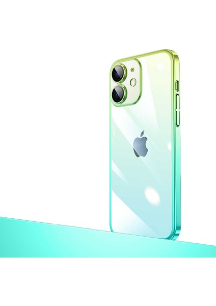 - Apple iPhone 12 - Kılıf Parlak Renk Geçişli Kamera Korumalı Senkron Kapak - Yeşil-Mavi