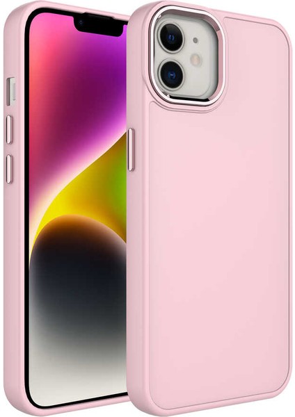 - Apple iPhone 12 - Kılıf Metal Çerçeve ve Buton Tasarımlı Silikon Luna Kapak - Pembe