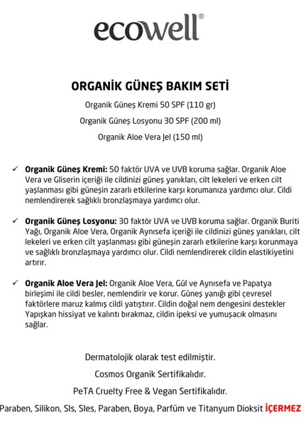 Organik Güneş Bakım Seti 3 Ürün modelleri
