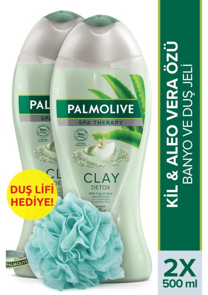 Spa Therapy Clay Detox Kil ve Aloe Vera Özü Banyo ve Duş Jeli 2 x 500 Ml+ Duş Lifi Hediye