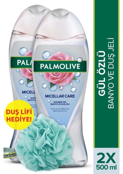 Micellar Care Gül Özlü Micellar Su ile Banyo ve Duş Jeli 500 ml x 2 Adet + Duş Lifi Hediy