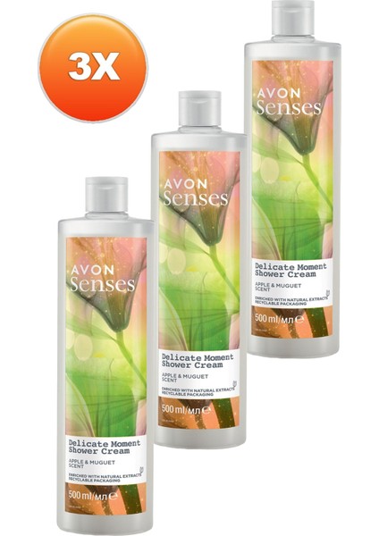 Senses Delicate Moment Elma ve Müge Kokulu Krem Duş Jeli 500 Ml. Üçlü Set