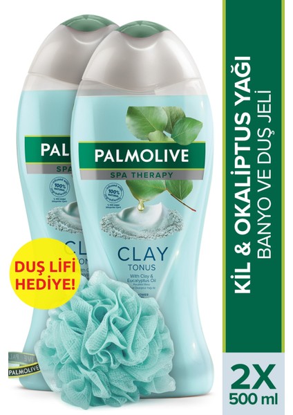 Spa Therapy Clay Tonus Kil ve Okaliptus Yağı Banyo ve Duş Jeli 500 ml x 2 Adet + Duş Lifi