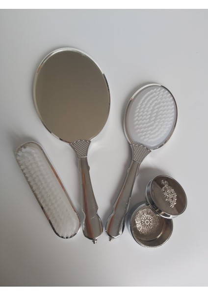 Gümüş Renk Gelin Bohçası Ayna Tarak Set Takım modelleri