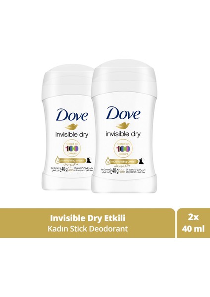 Kadın Stick Deodorant Invisible Dry 1/4 Nemlendirici Krem Etkili 40 G X2 Adet