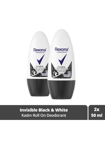 Kadın Roll On Deodorant Invisible Siyah ve Beyaz Giysiler İçin 50 ml X2 Adet