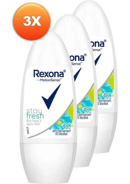 Stay Fresh Blue Poppy Apple Kadın Roll-On 50 Ml. Üçlü Paket