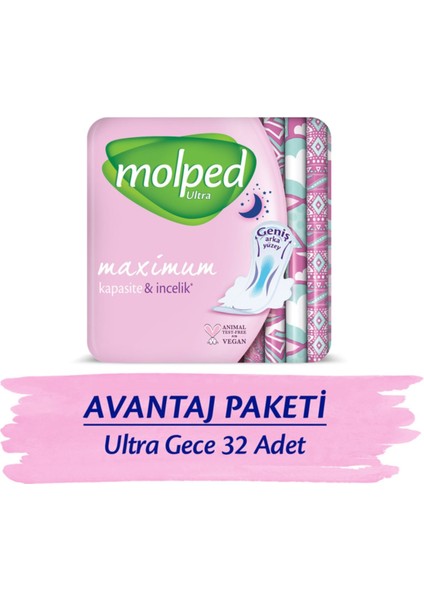 Ultra Hijyenik Ped Gece Paketi 32 Adet
