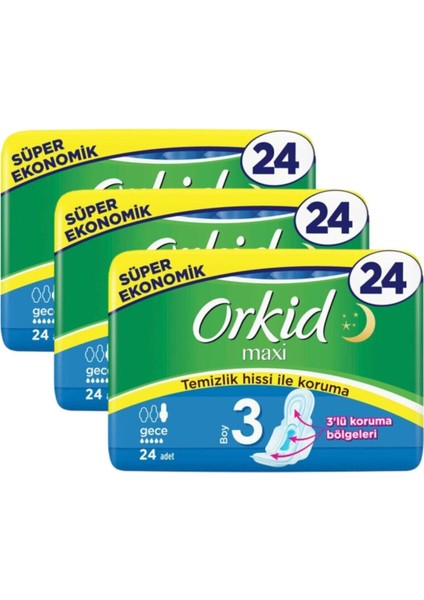 Maxi Gece 24’Lü X 3 Adet = 72 Adet Ped