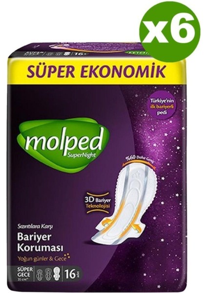 Super Night Süper Gece Paketi 16'Lı 6 Adet Molped