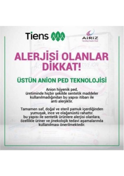 Tiens Airiz Tienz Airiz Airiz Tiens Hijyenik Kadın Pedi Gündüz Seti 10'Lu 2 Paket