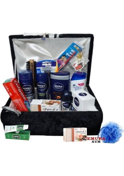 Damat Bohçası Erkek Bakım Seti Şık Tasarım 8 Parça Nişan Bohça Seti