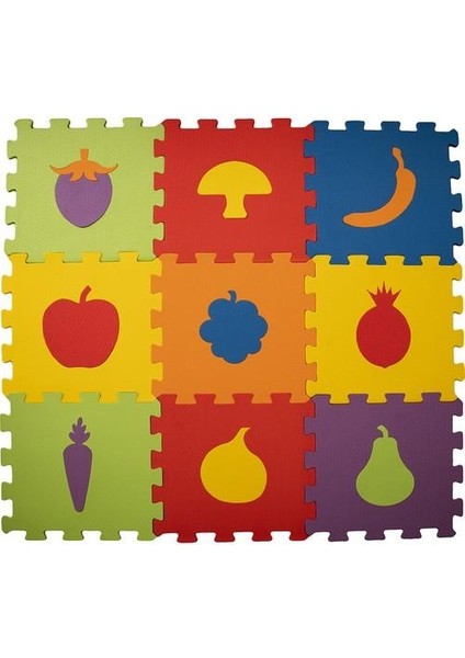 9 Adet 33X33 Meyveler Eğitici Oyun Karosu Yer Matı Eva Puzzle Minder 9 Parça Eğitici Oyun Halısı