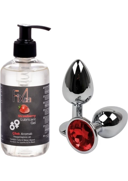 Kayganlaştırıcı Jel Strawberry 250 Ml & Metal Taşı Plug Set Fixcla Kaydırıcı Krem Saklamakd