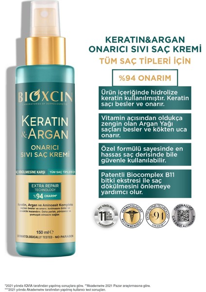 Keratin & Argan Onarıcı Sıvı Saç Bakım Kremi 150 ml Yıpranmış ve Hasar Görmüş Saçlar