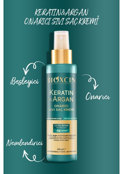 Keratin & Argan Onarıcı Sıvı Saç Bakım Kremi 150 ml Yıpranmış ve Hasar Görmüş Saçlar