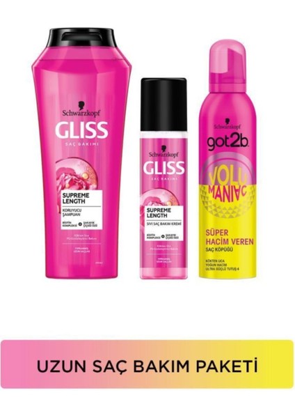 Uzun Saç Bakım Paketi Supreme Length Şampuan 500 ml + Sıvı Saç Kremi 200 ml + GOT2B Volumanıa