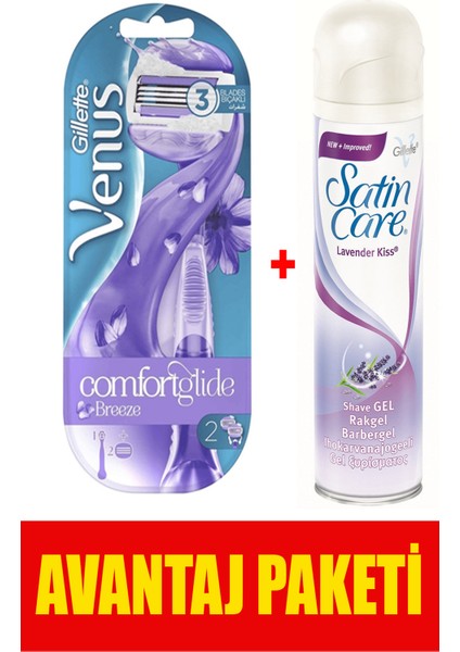 Breeze Comfortglide Tıraş Makinesi + 2 Yedek Tıraş Bıçağı + Satin Care Tıraş Jeli 200 Ml