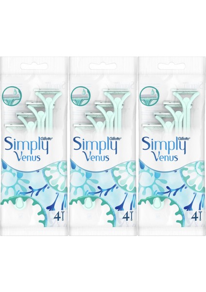 Simply Venus 2 Kullan At Tıraş Bıçağı 4'Lü X 3 Paket