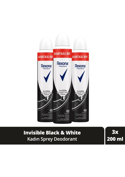 Kadın Sprey Deodorant Invisible On Black White Clothes Avantajlı Boy 200 ml X3 Adet
