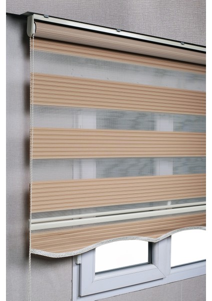 Etekli Kahverengi Pileli Zebra Kaliteli Güneşlik Stor Perde