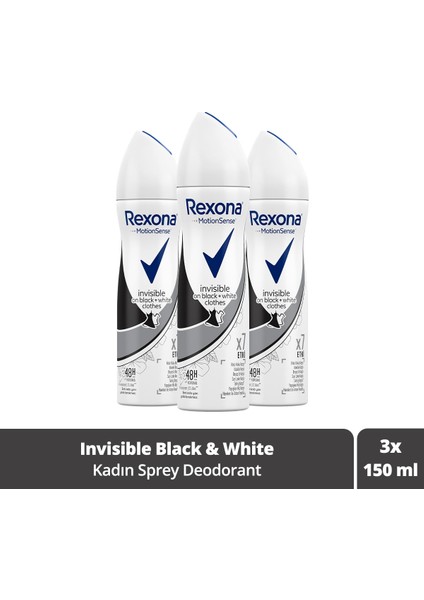 Kadın Deodorant Sprey Invisible On Black White Clothes 150 ml X3 Adet