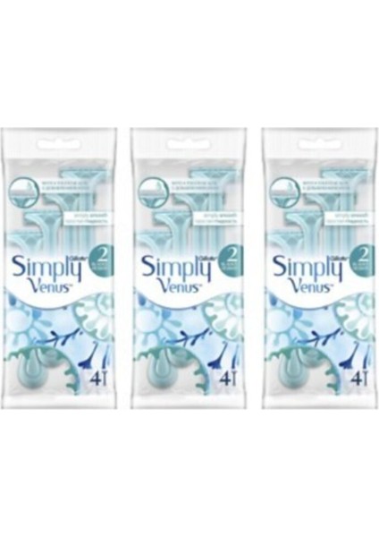 Simply Venus 2 Kullan At Tıraş Bıçağı 4'Lü X 3 Paket