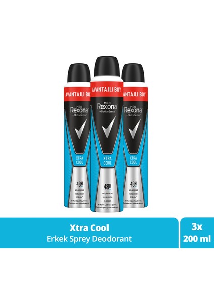 Men Erkek Sprey Deodorant Xtra Cool 48 Saat Etkili Avantajlı Boy 200 ml X3 Adet