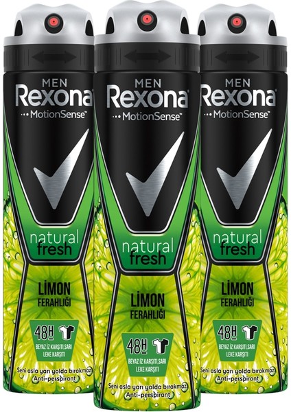 Men Erkek Sprey Deodorant Natural Fresh Limon Ferahlığı 150 ml X3 Adet
