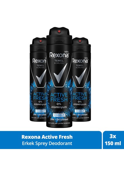 Men Temel Koruma Active Fresh Erkek Sprey Deodorant Cobalt 150 ml X3 Adet