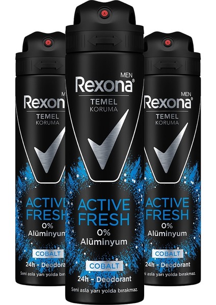Men Temel Koruma Active Fresh Erkek Sprey Deodorant Cobalt 150 ml X3 Adet