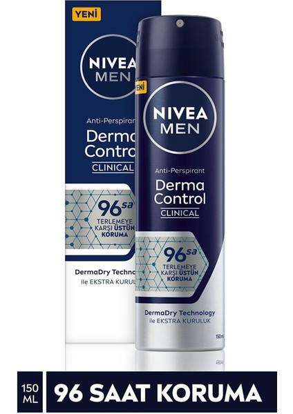 Men Derma Control Clinical Erkek Sprey Deodorant 150ML,96 Saat Üstün Koruma X2 Adet