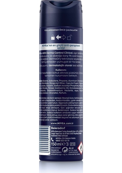 Men Derma Control Clinical Erkek Sprey Deodorant 150ML,96 Saat Üstün Koruma X2 Adet modelleri